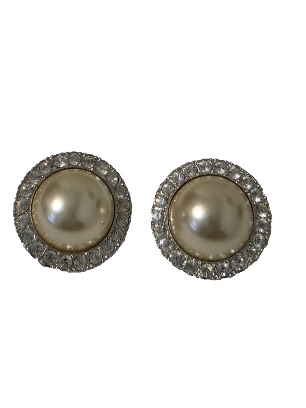 Jacqueline Kennedy Faux Pearl Rhinestone Clip Earrings Bridal Halo JBK